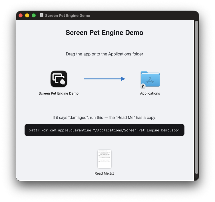 macOS drag-to-Applications install window