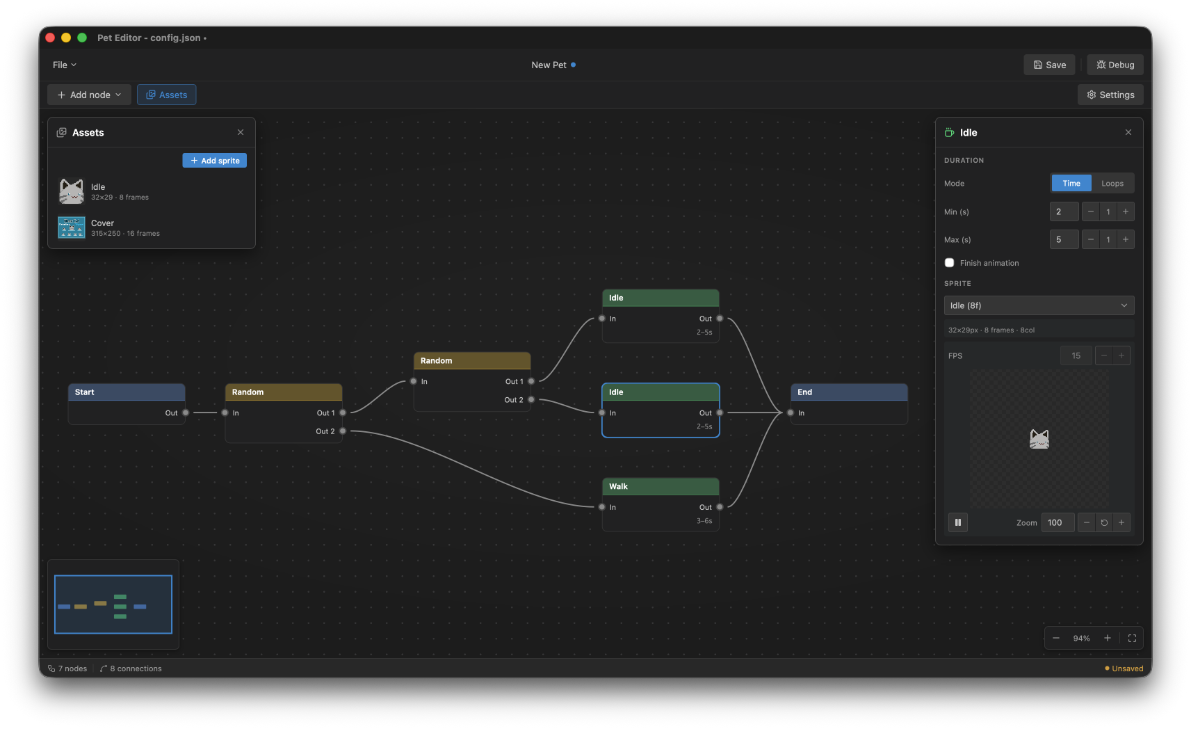 A simple graph: Start → Random → (Idle / Walk) → End